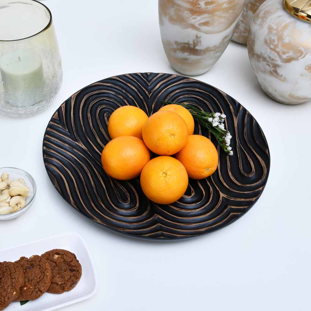 Nilkamal Round Polyresin Decorative Platter Black Brown