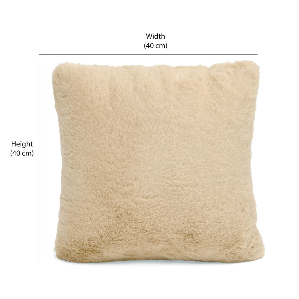 Soft Fur Polyester 16" x 16" Filled Cushion (Beige)