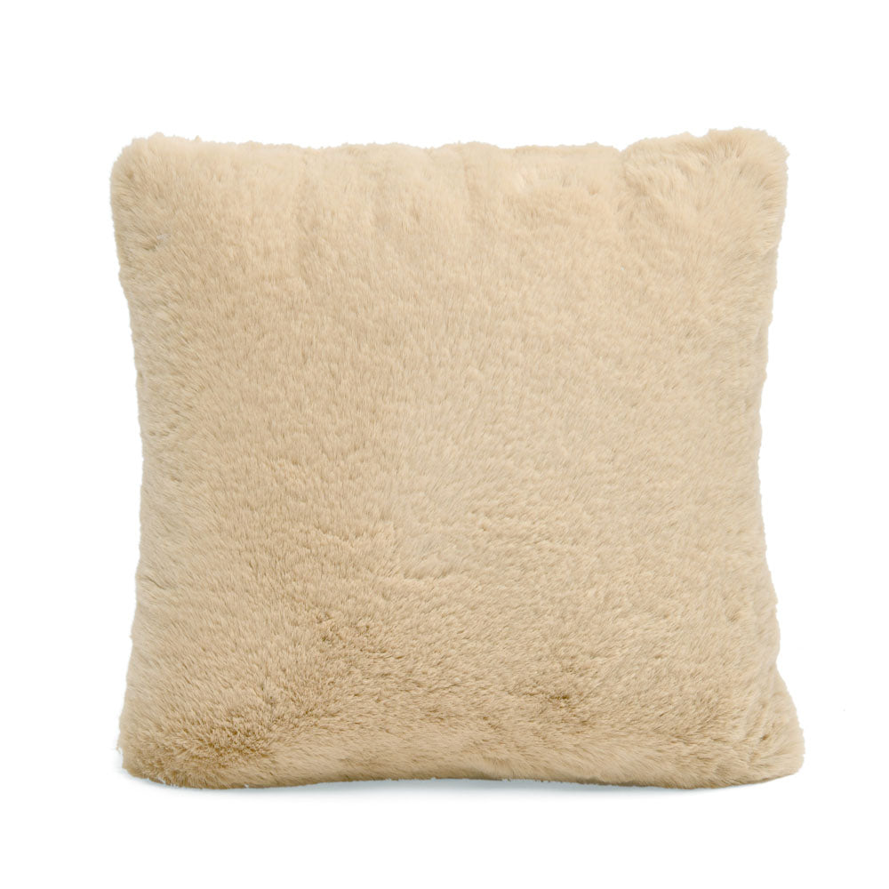 Soft Fur Polyester 16" x 16" Filled Cushion (Beige)