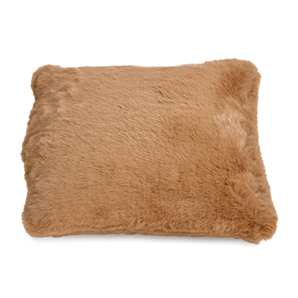 Soft Fur Polyester 16" x 16" Filled Cushion (Brown)