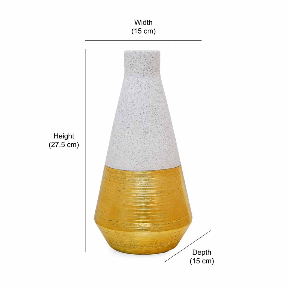 Glaze Ceramic Triagular Bottle Vase (Cream & Gold)