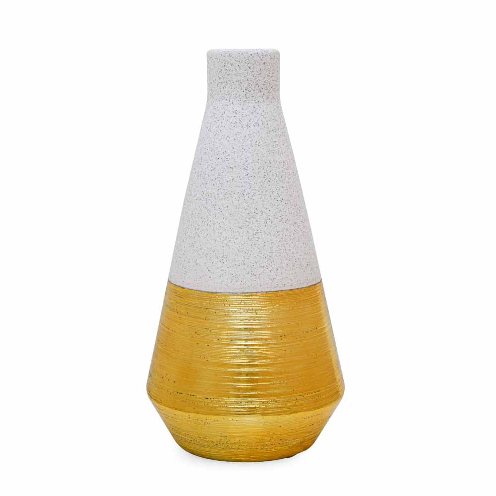 Glaze Ceramic Triagular Bottle Vase (Cream & Gold)