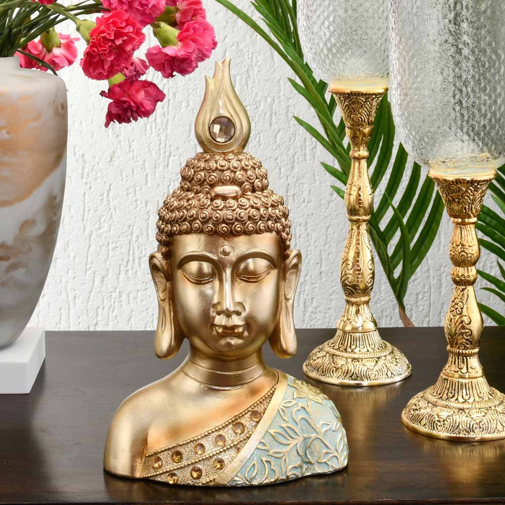 Nilkamal Decorative Polyresin Buddha Showpiece (Mint & Gold)