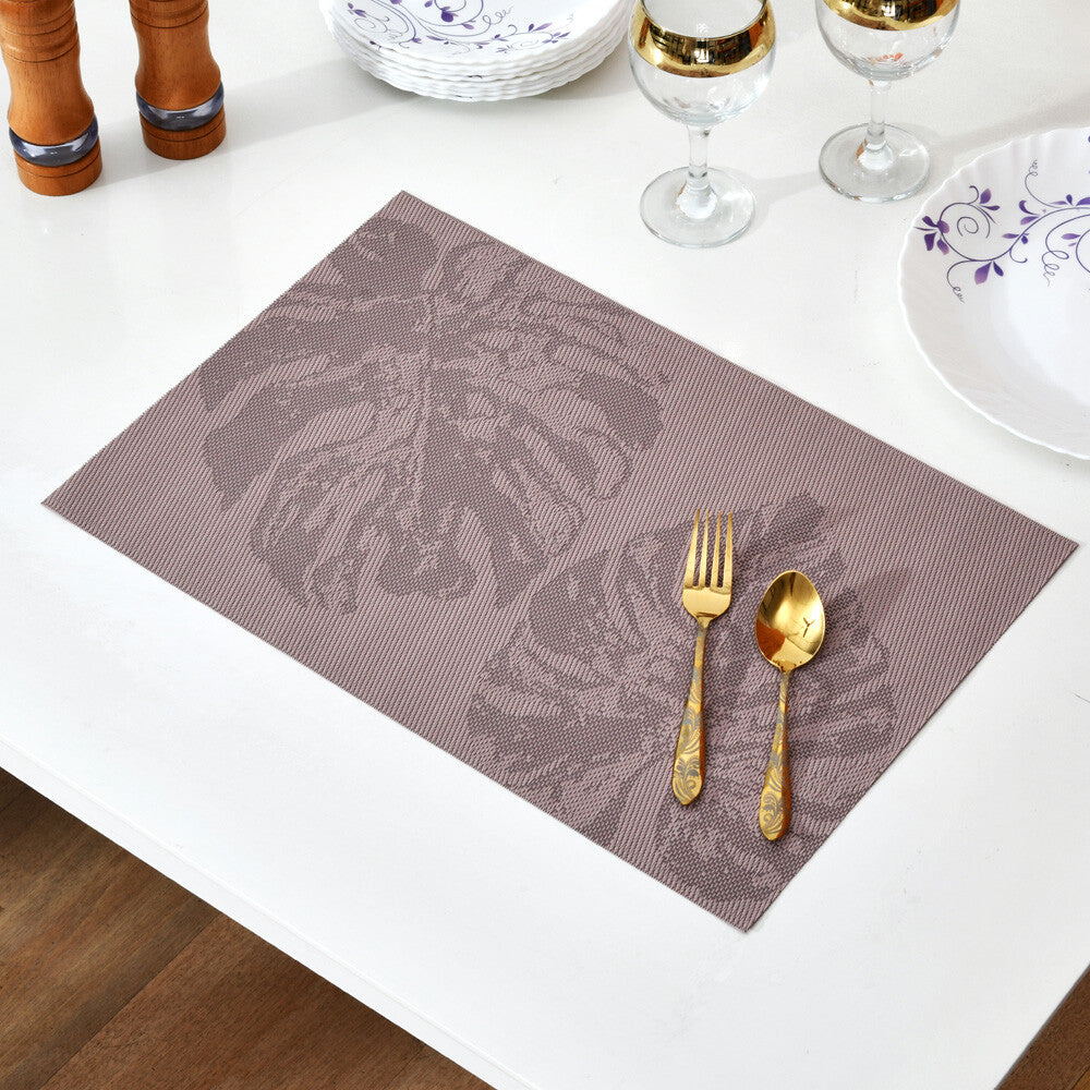 Leaves Design 45 x 30 cm PVC Table Placemat Set of 6 (Taupe)