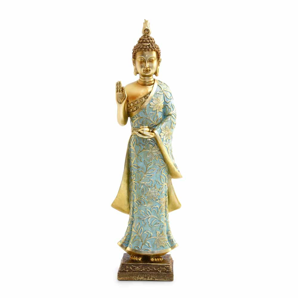 Buddha Standing Polyresin Showpiece (Mint & Gold)