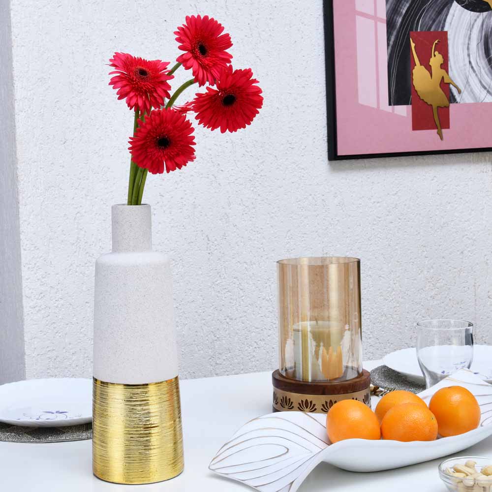 Glaze Ceramic Bottle Vase (Cream & Gold)