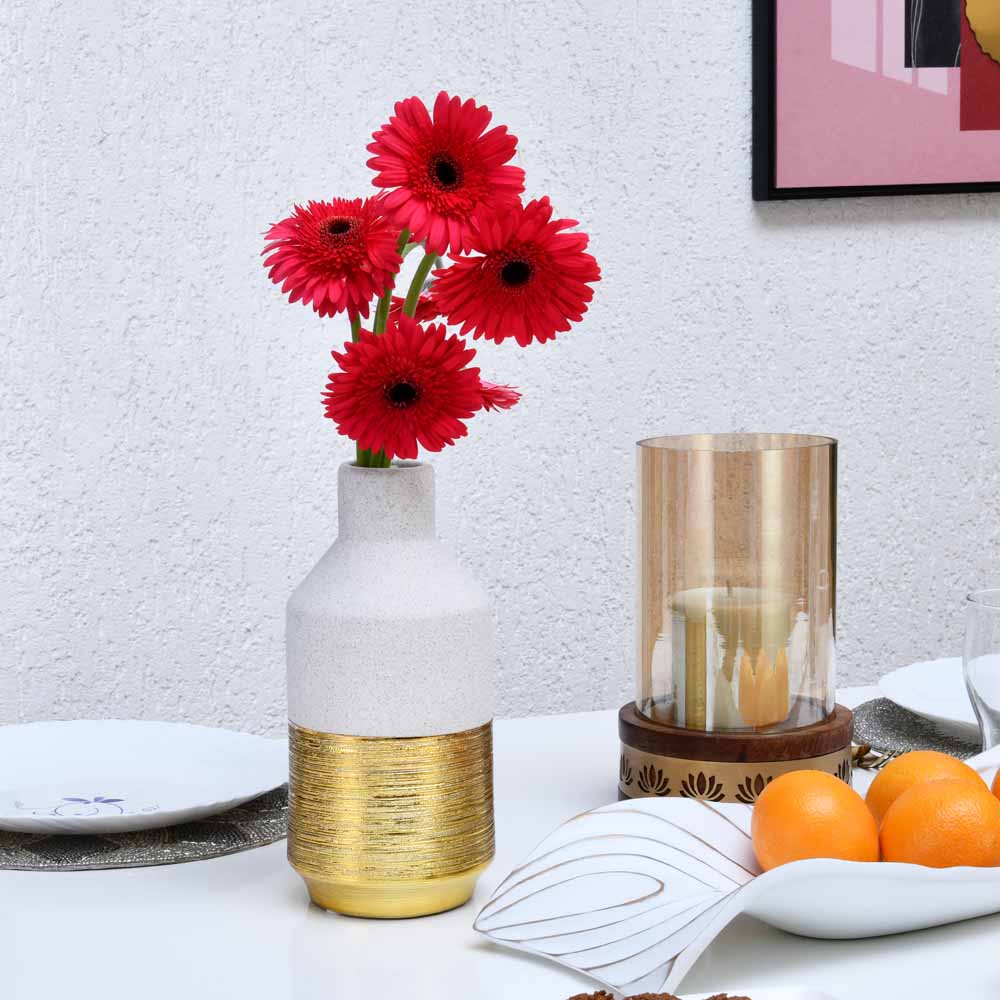 Glaze Bottle Decorative Ceramic Vase (Cream & Gold)