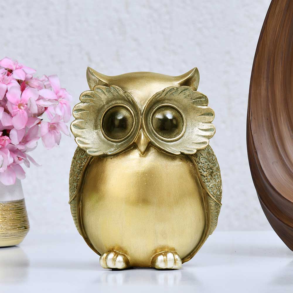 Nilkamal Owl Decorative Polyresin Showpiece Grey Gold