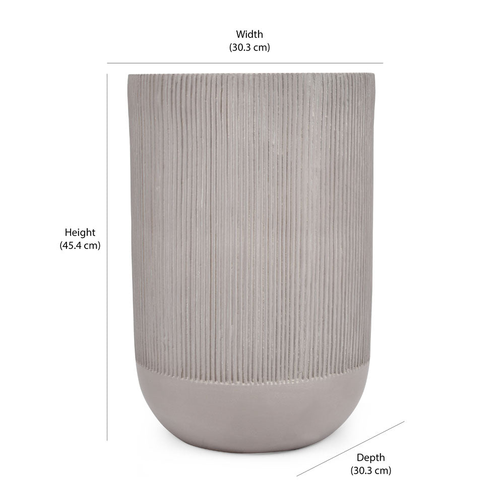 Ribbed Magnesium Oxide Indoor Outdoor Tall Planter 45.4 cm (Taupe)