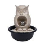 Owl Shaped Decorative Water Fountain With LED Light (Sand)