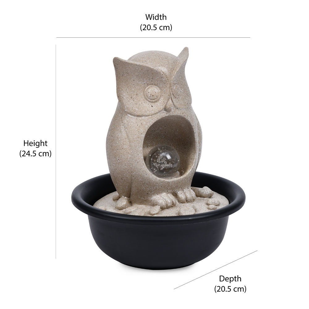 Owl Shaped Decorative Water Fountain With LED Light (Sand)