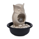 Owl Shaped Decorative Water Fountain With LED Light (Sand)