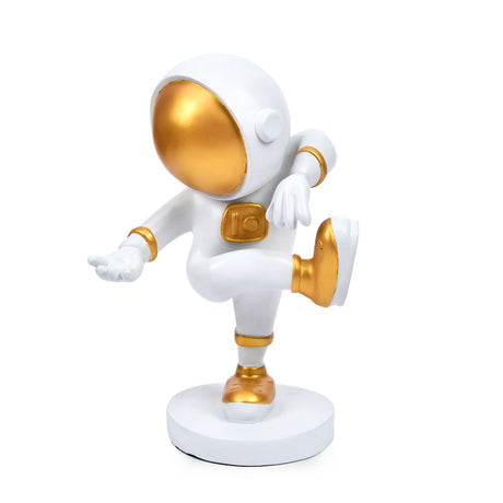 Dancing Astronaut Figurine Polyresin Showpiece (White & Gold)