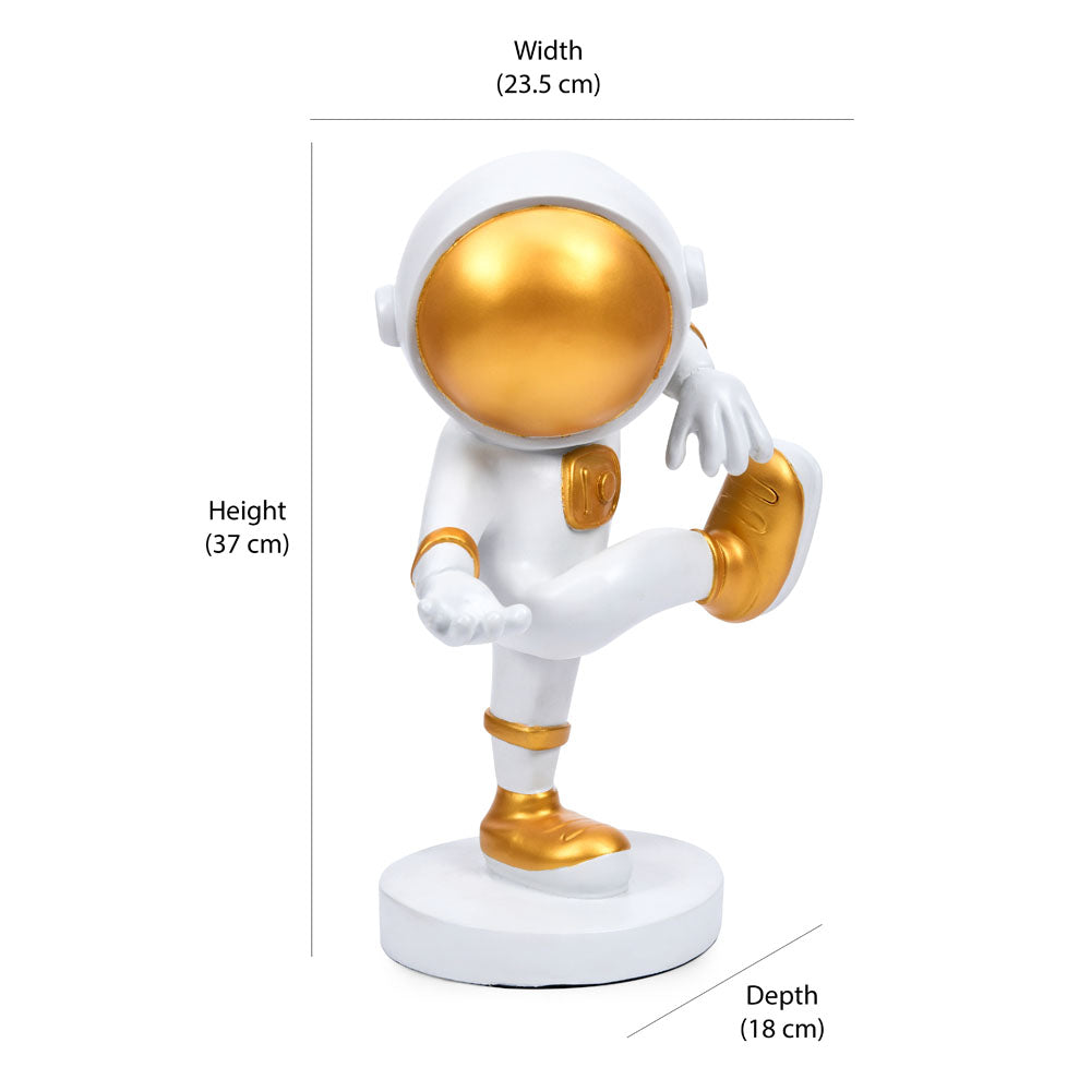 Dancing Astronaut Figurine Polyresin Showpiece (White & Gold)