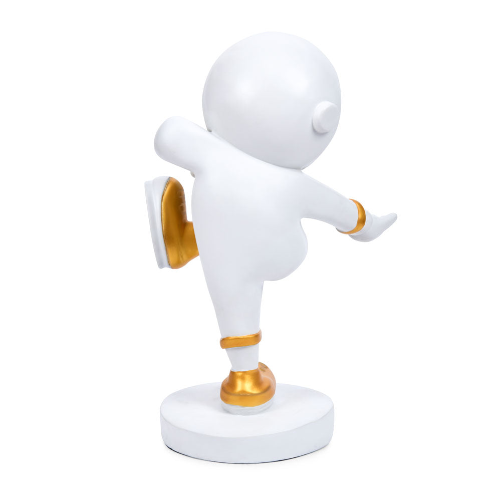 Dancing Astronaut Figurine Polyresin Showpiece (White & Gold)