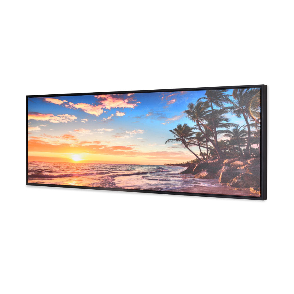 Sun & Sea Shore Canvas Wall Painting (Multicolor)