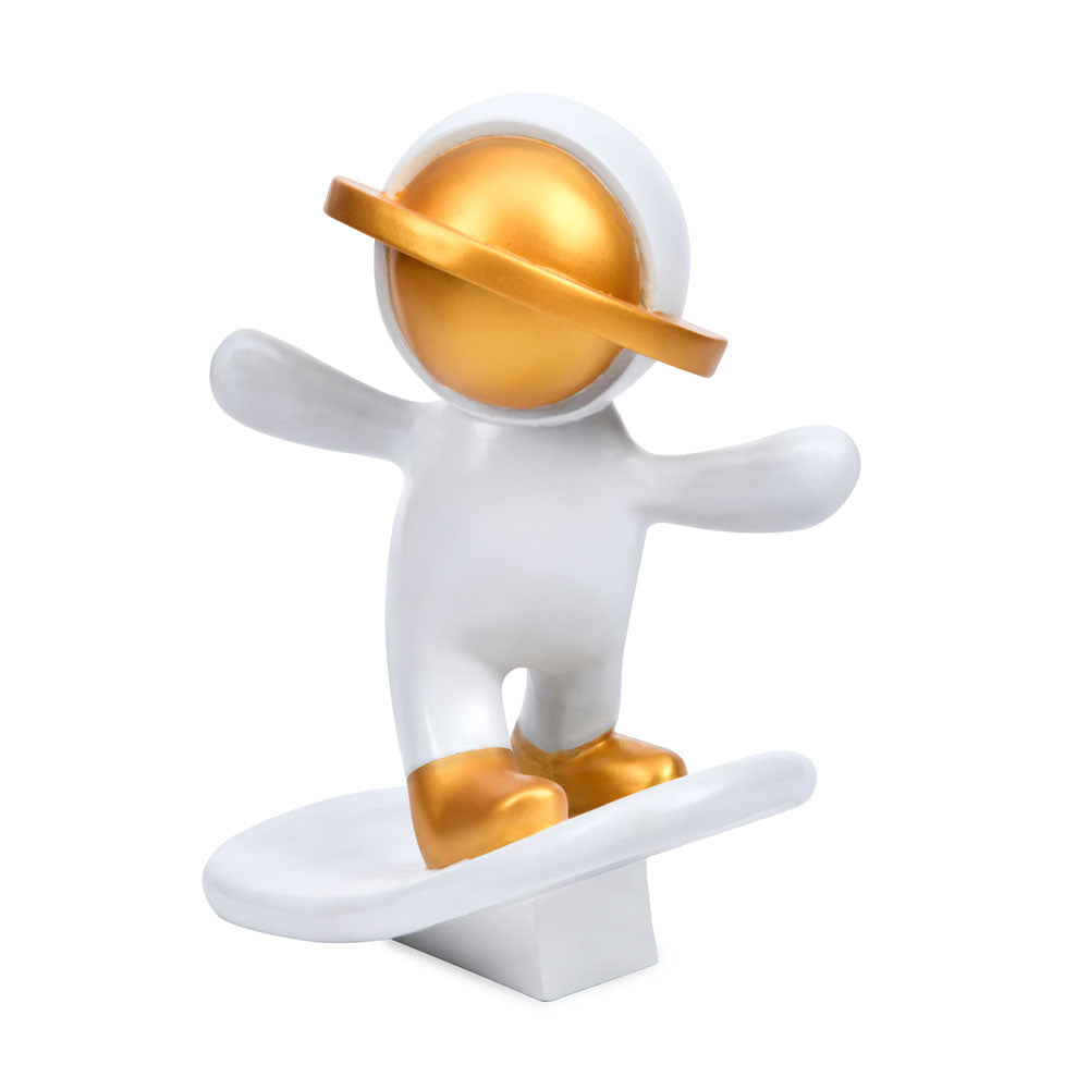 Astronaut On Skateboard Figurine Polyresin Showpiece (White & Gold)