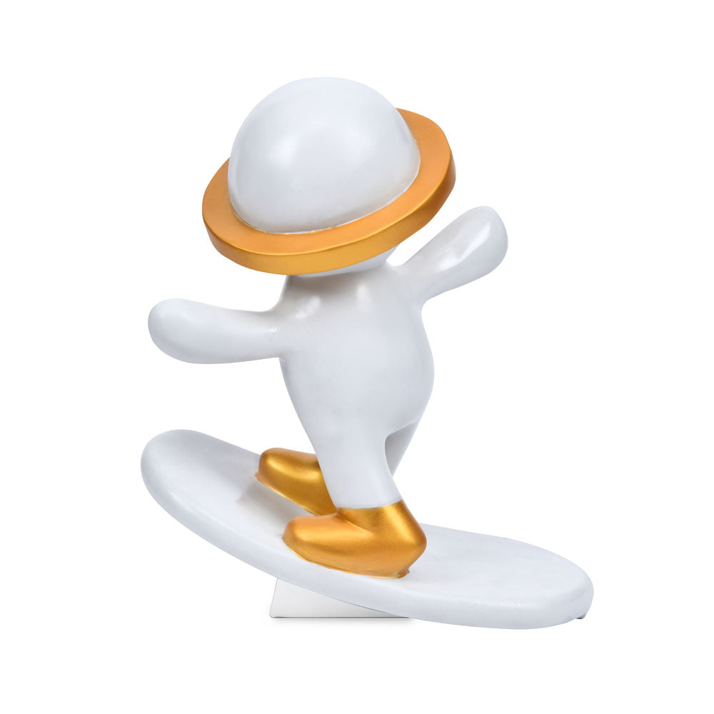 Astronaut On Skateboard Figurine Polyresin Showpiece (White & Gold)