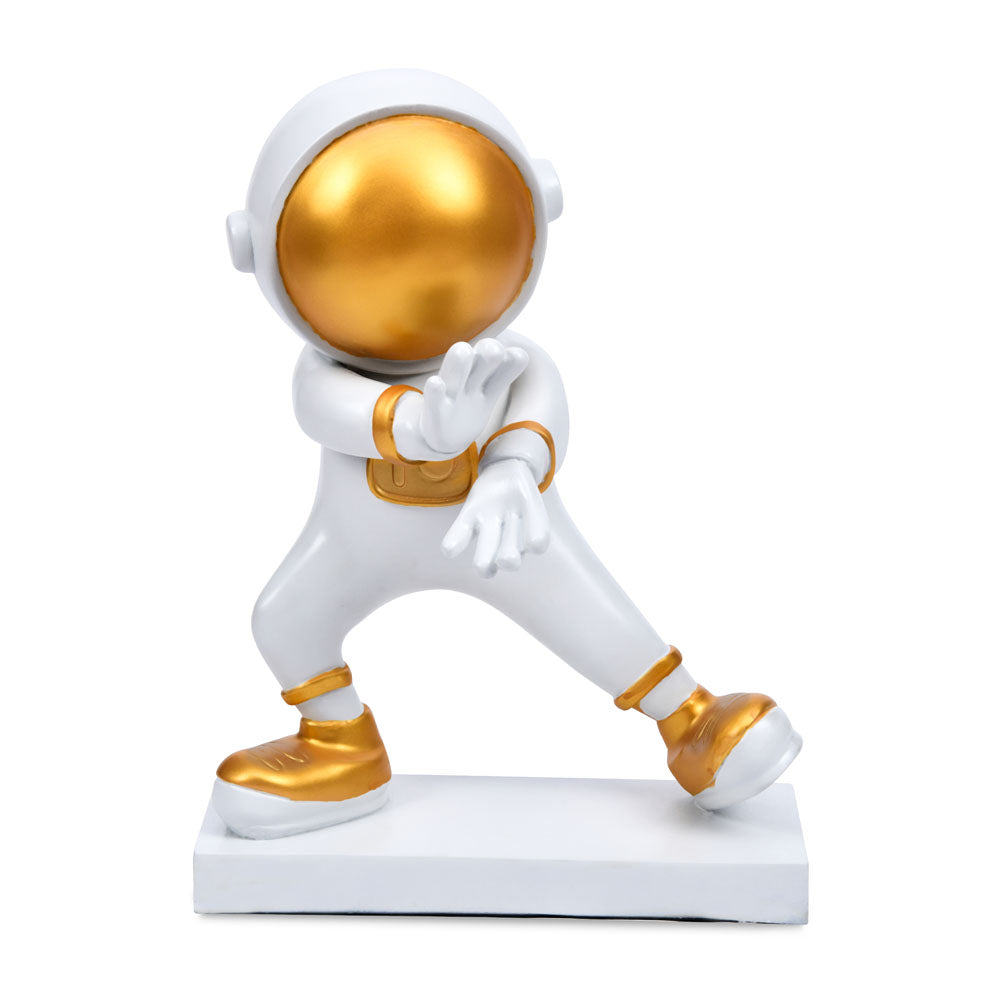 Kungfu Astronaut Figurine Polyresin Showpiece (White & Gold)