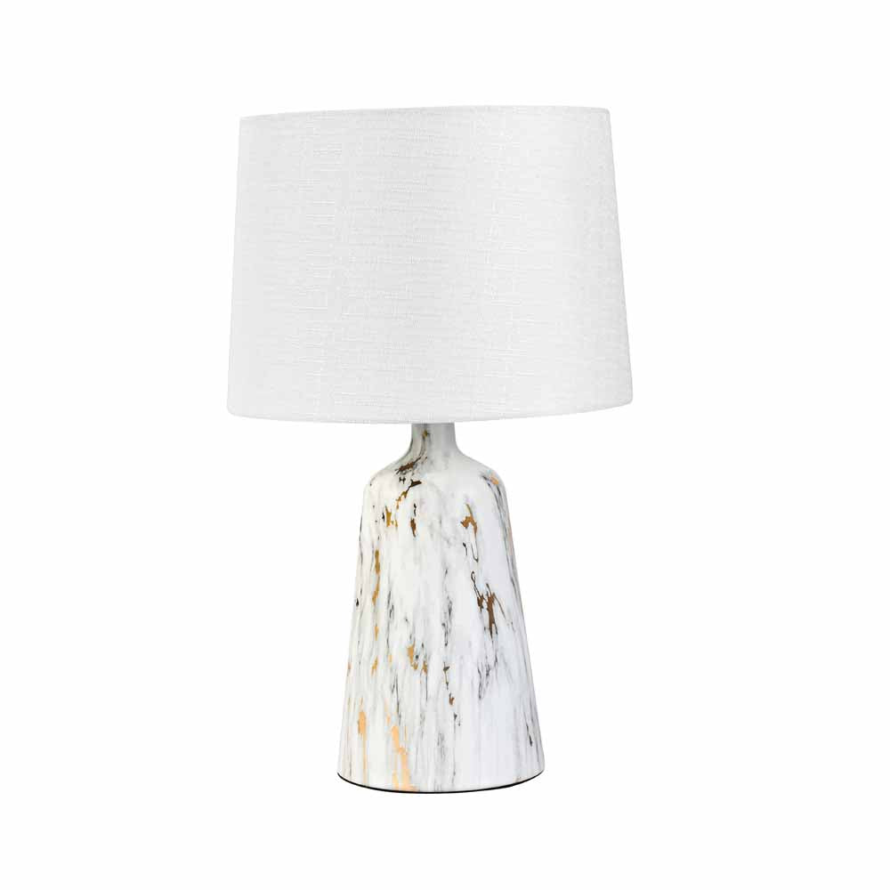 Marbela Trapeze Fabric Shade Metal Base Table Lamp (White)