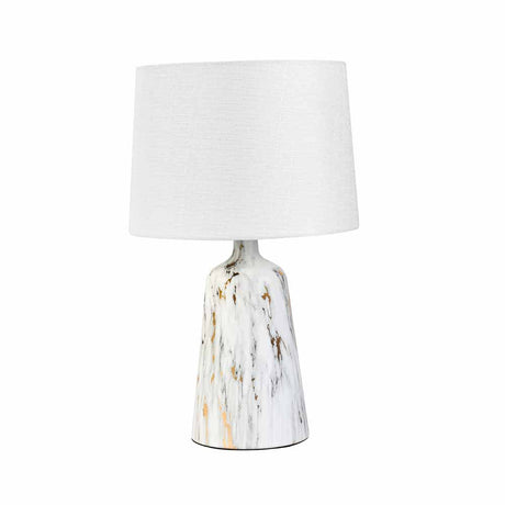 Marbela Trapeze Fabric Shade Metal Base Table Lamp (White)