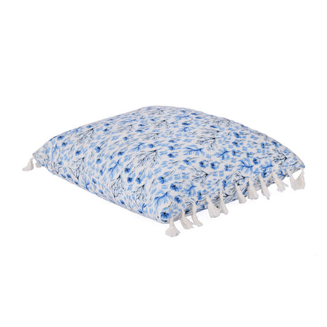 Floral Cotton 16" x 16" Filled Cushion (Blue)