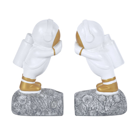 Astronauts Polyresin Bookends Set of 2 (White & Gold)