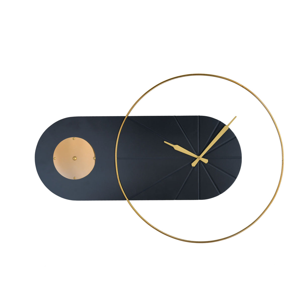 Arch Oval Wooden & Metal Wall Clock (Black & Gold)