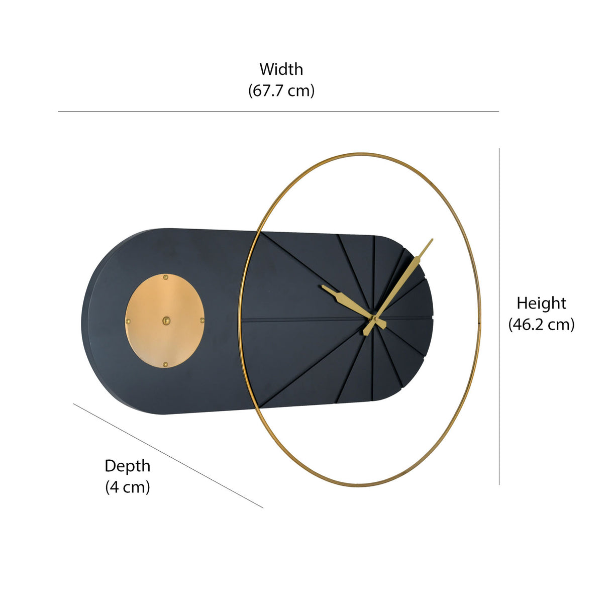 Arch Oval Wooden & Metal Wall Clock (Black & Gold)