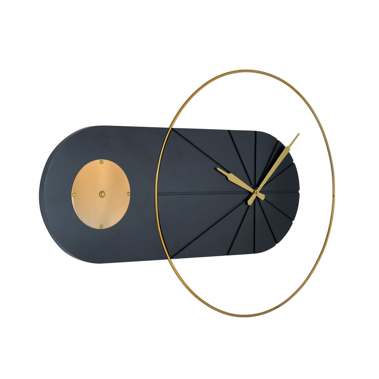 Arch Oval Wooden & Metal Wall Clock (Black & Gold)