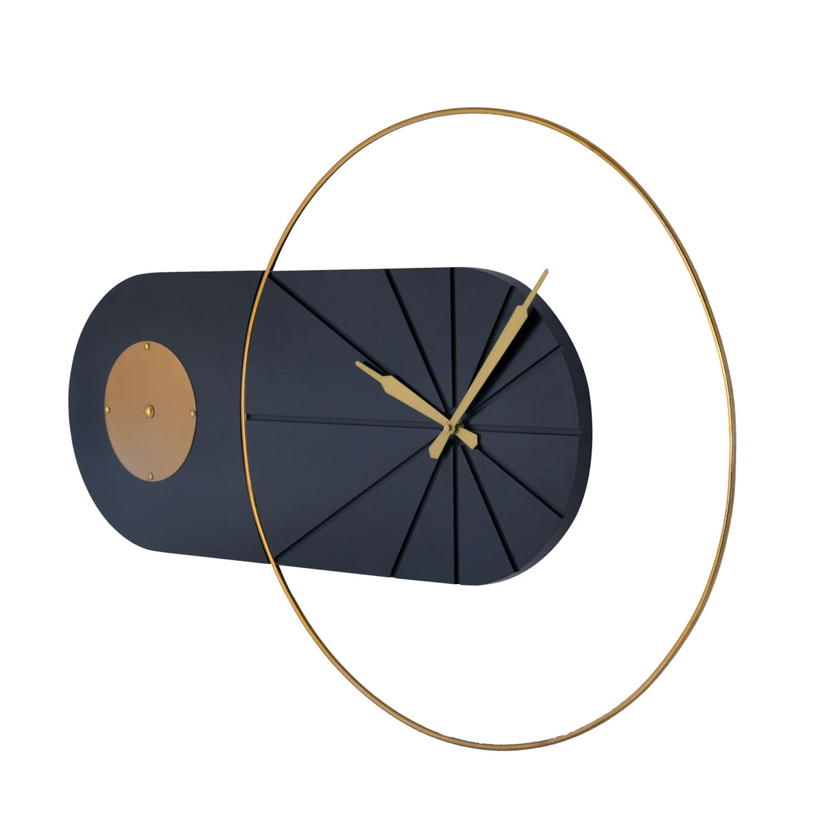 Arch Oval Wooden & Metal Wall Clock (Black & Gold)