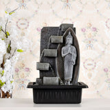 Standing Buddha Water Fountain With LED Light (Grey & Black)