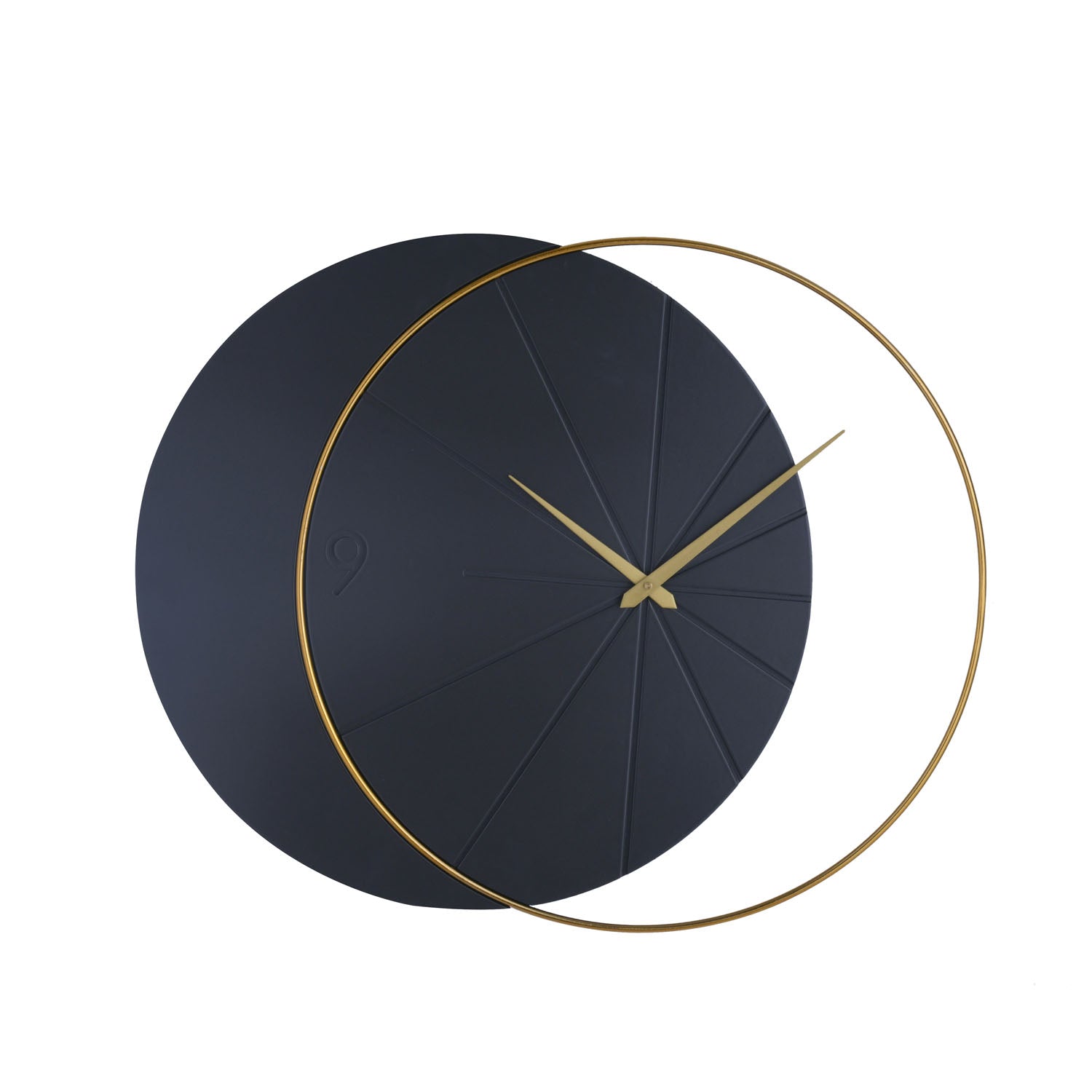 Dual Circular Wooden & Metal Wall Clock (Black & Gold)