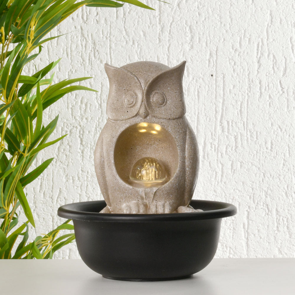 Nilkamal Owl Shaped Decorative Water Fountain With Led Light Sand