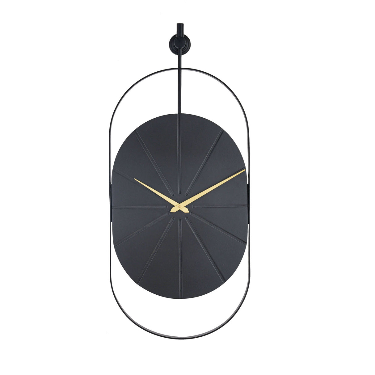 Oval Wooden & Metal Wall Clock (Black & Gold)