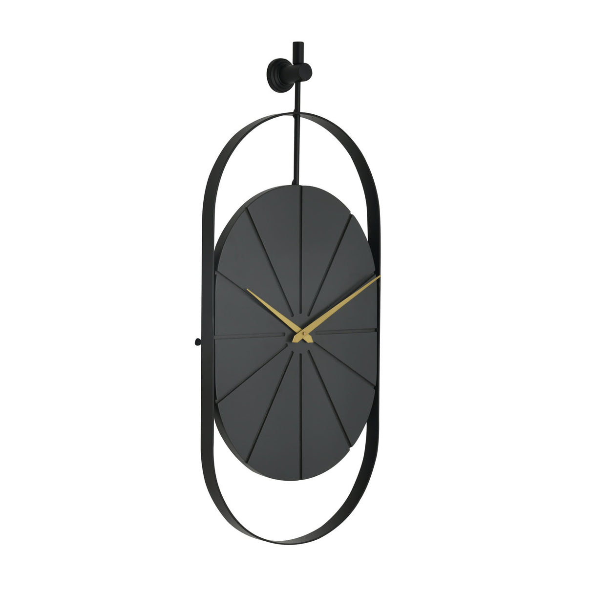 Oval Wooden & Metal Wall Clock (Black & Gold)