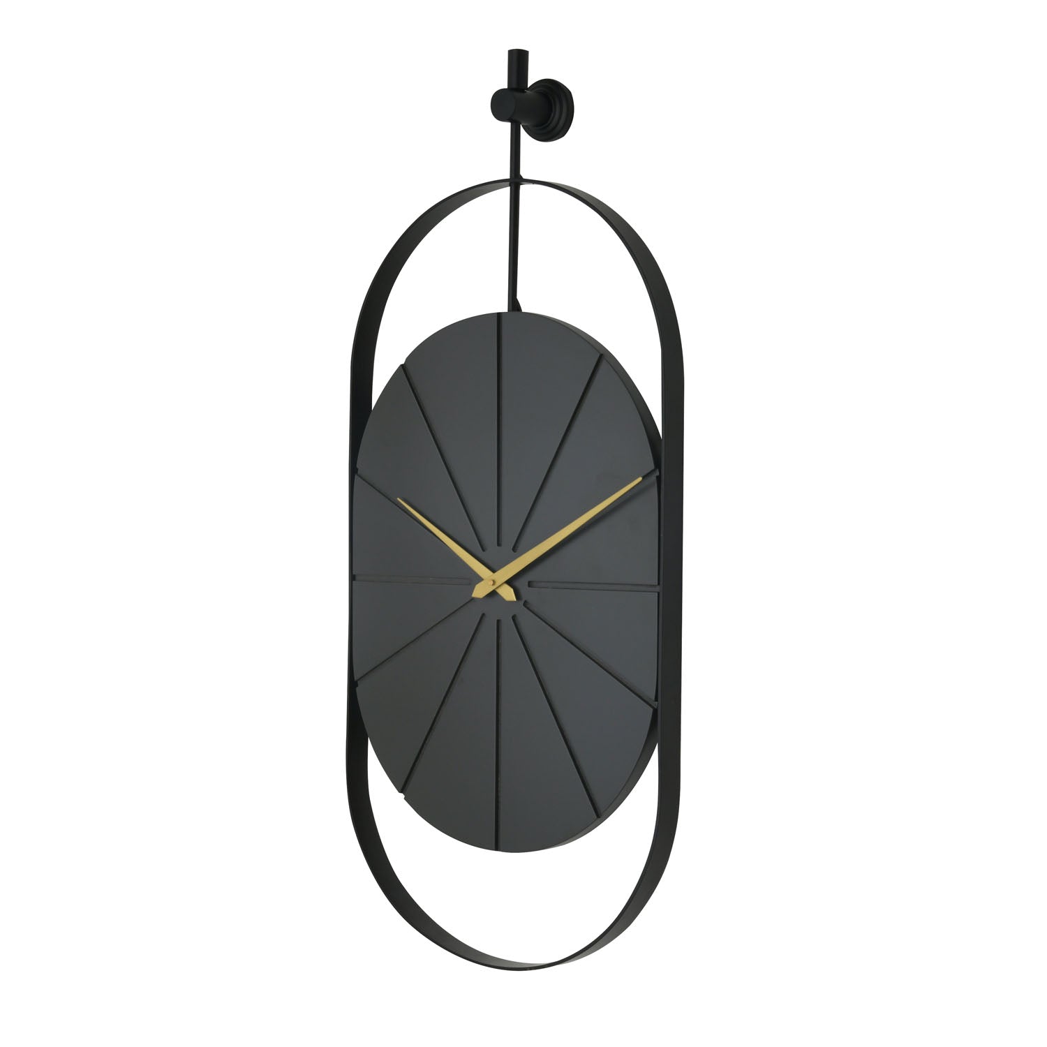 Oval Wooden & Metal Wall Clock (Black & Gold)