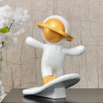 Astronaut On Skateboard Figurine Polyresin Showpiece (White & Gold)