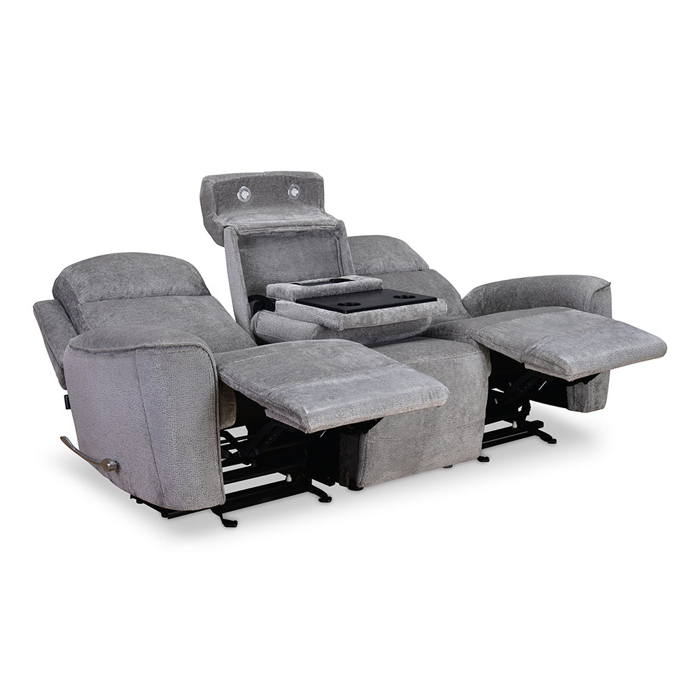 Favian 3 Seater Recliner Sofa With Dropdown Console (Grey)