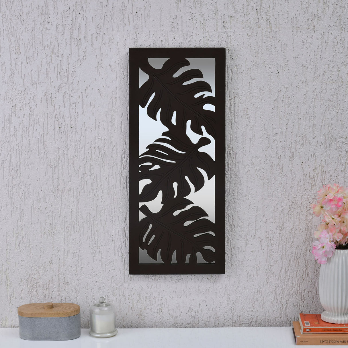 Nilkamal Monstera Leaf Mdf And Glass Wall Decor Brown