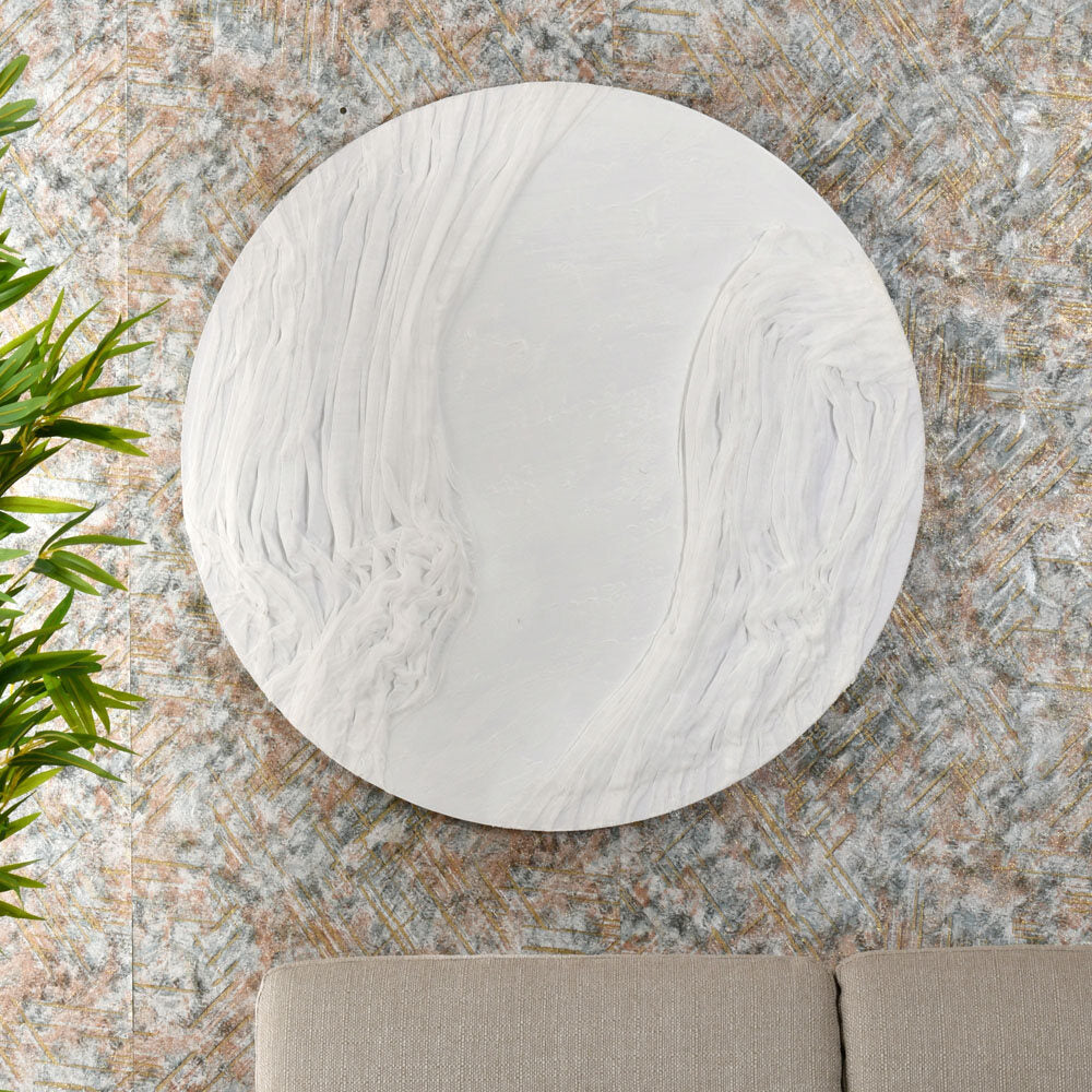 Abstract Round MDF Wall Painting (White)