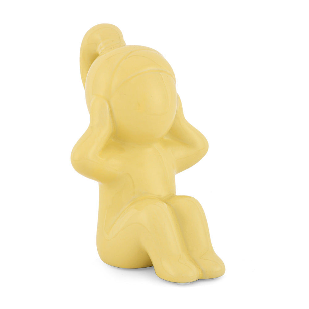 Girl Hear No Evil Polyresin Decorative Showpiece (Yellow)