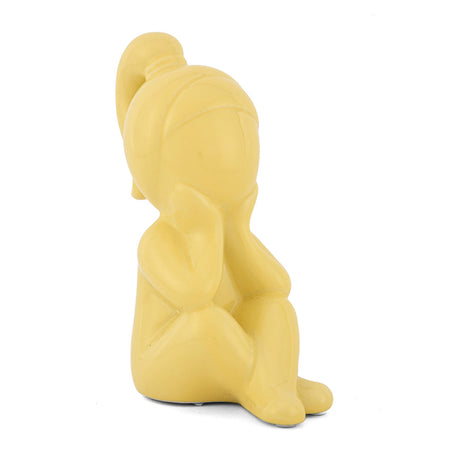 Girl Sitting with Hand On Chin Polyresin Decorative Showpiece (Yellow)