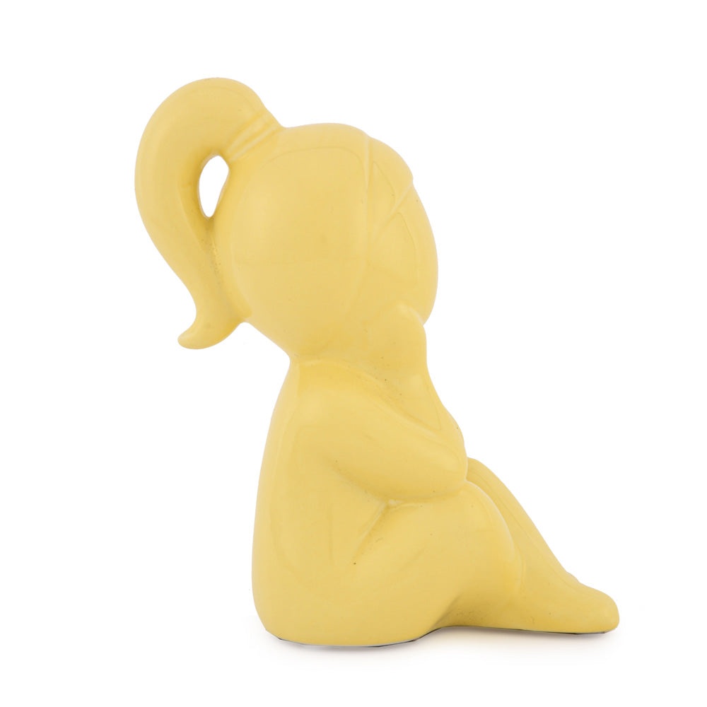 Girl Sitting with Hand On Chin Polyresin Decorative Showpiece (Yellow)