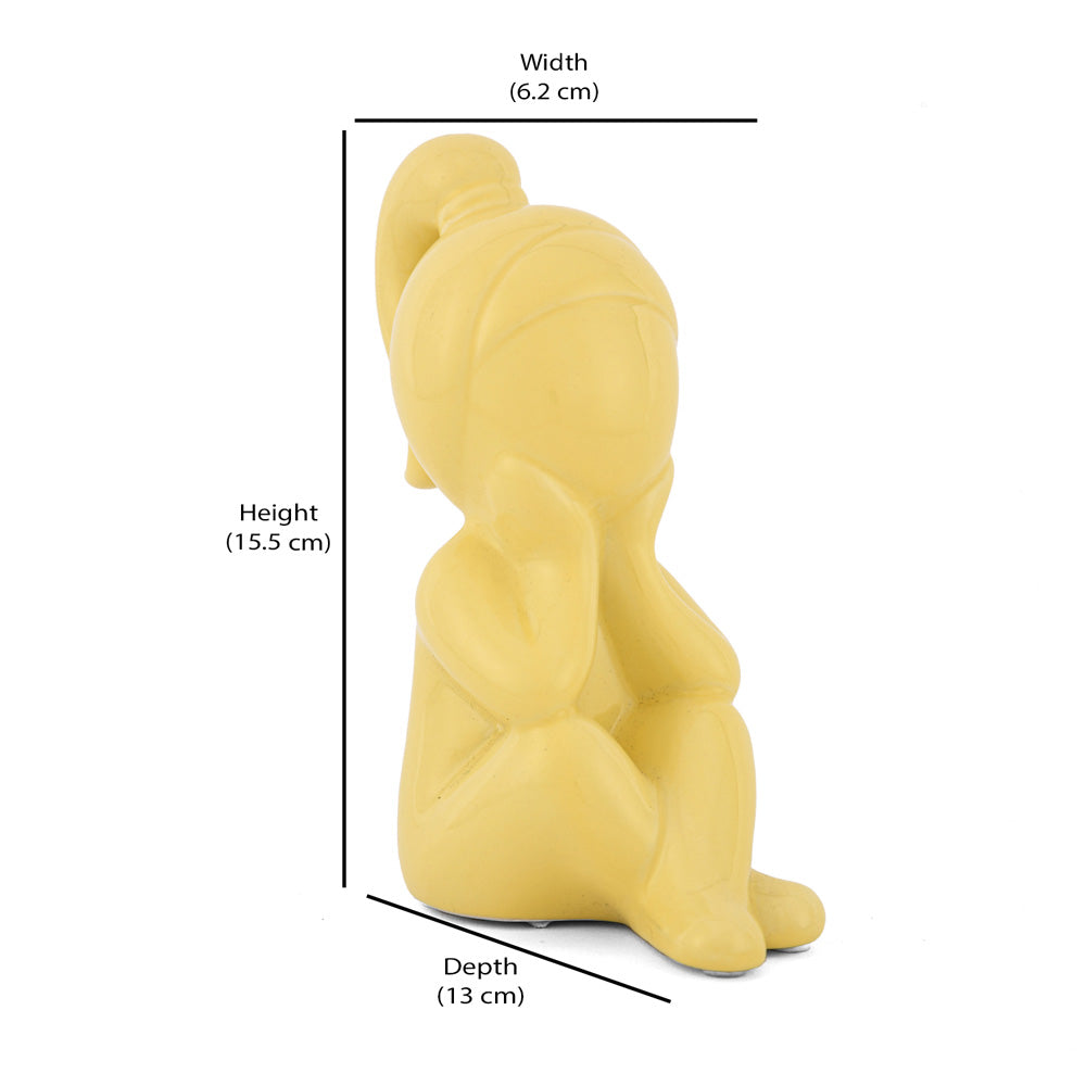 Girl Sitting with Hand On Chin Polyresin Decorative Showpiece (Yellow)