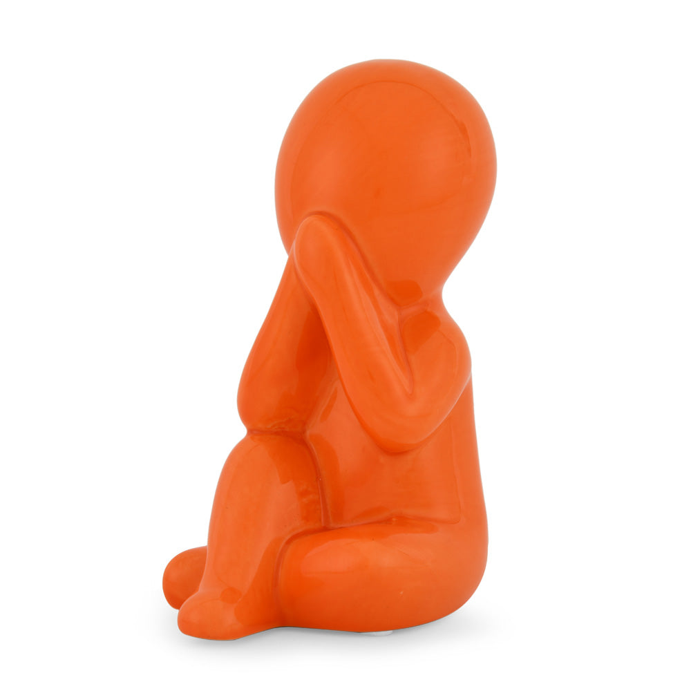 Boy Speak No Evil Polyresin Decorative Showpiece (Orange)