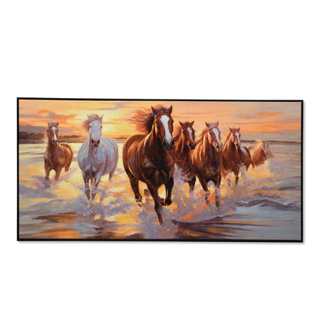 Seven Horses On Water Canvas Wall Painting (Brown)