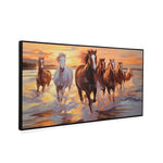 Seven Horses On Water Canvas Wall Painting (Brown)