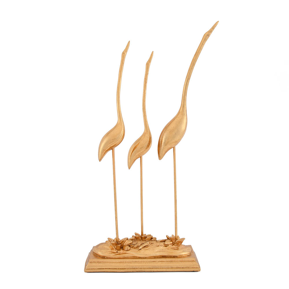 Three Cranes Polyresin Decorative Showpiece (Gold)