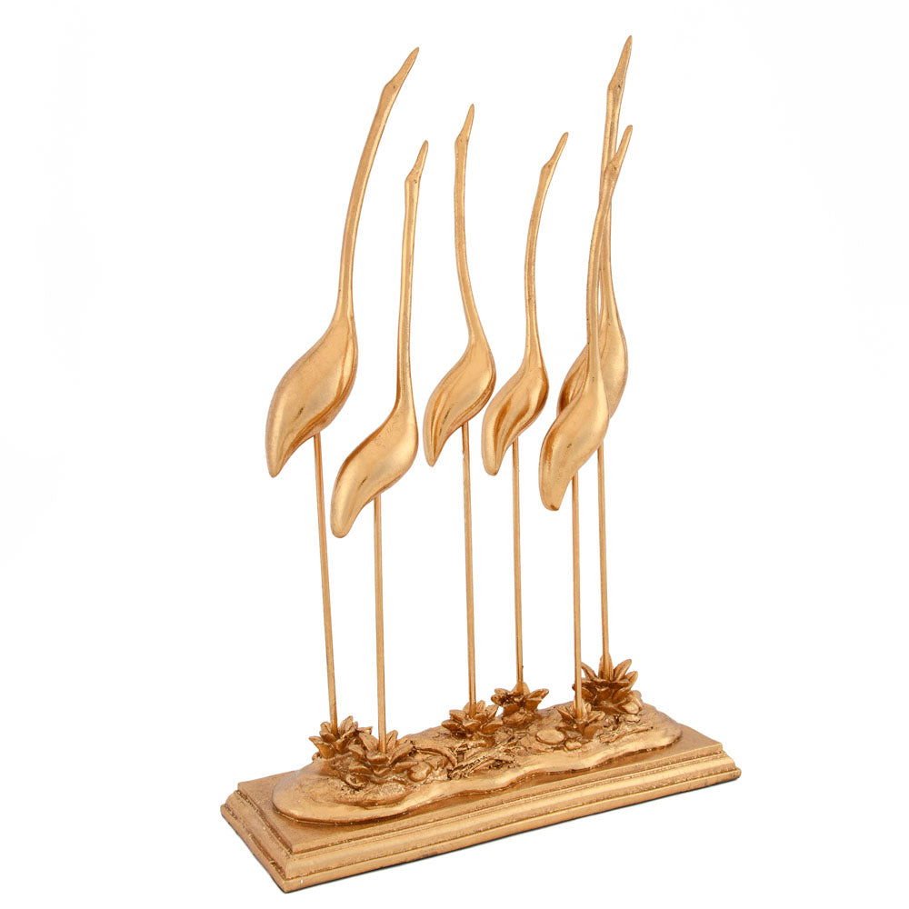 Six Cranes Polyresin Decorative Showpiece (Gold)